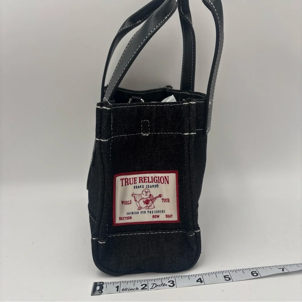 True Religion Black Denim‎ Tote with Red Patch